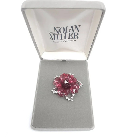 Nolan Miller Glamour Collection Pink French Chateau Flower Brooch Rhinestones - Picture 1 of 5